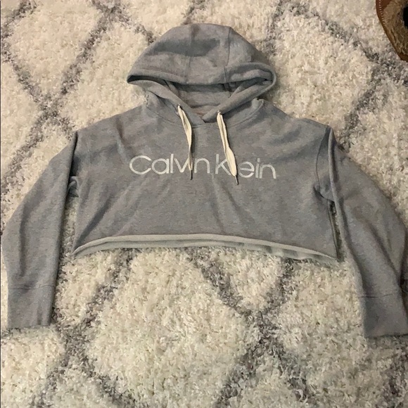 Calvin Klein Tops - cropped grey hoodie calvin klein